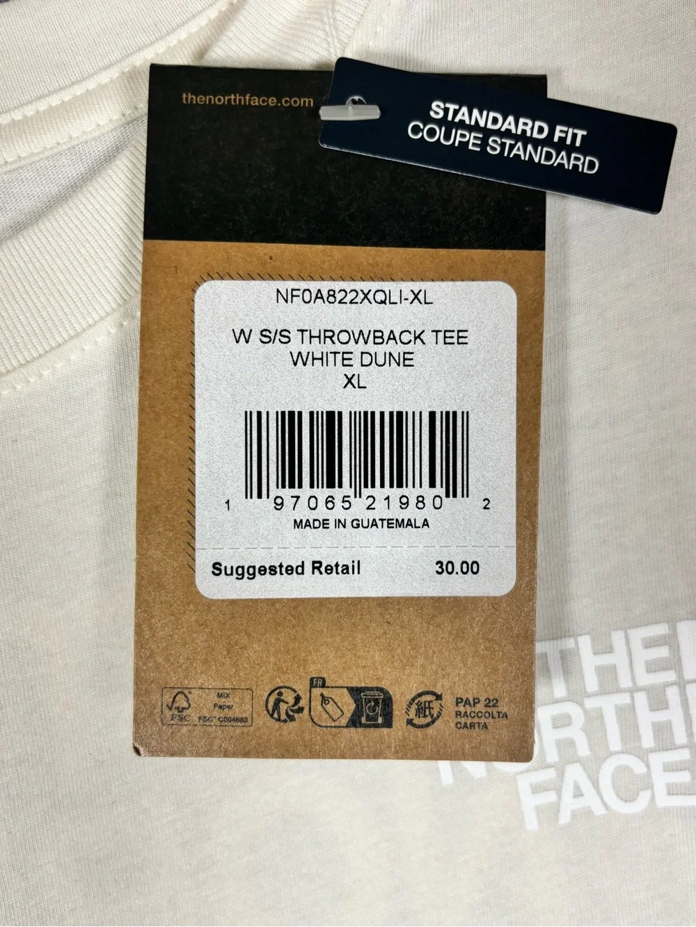 NWT The North Face Womens Throwback Short Sleeve Tee White Dune/White Size XL - Picture 7 of 16